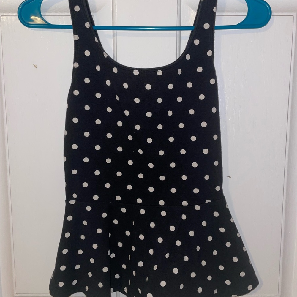 Express Peplum Polka Dot Black White Top